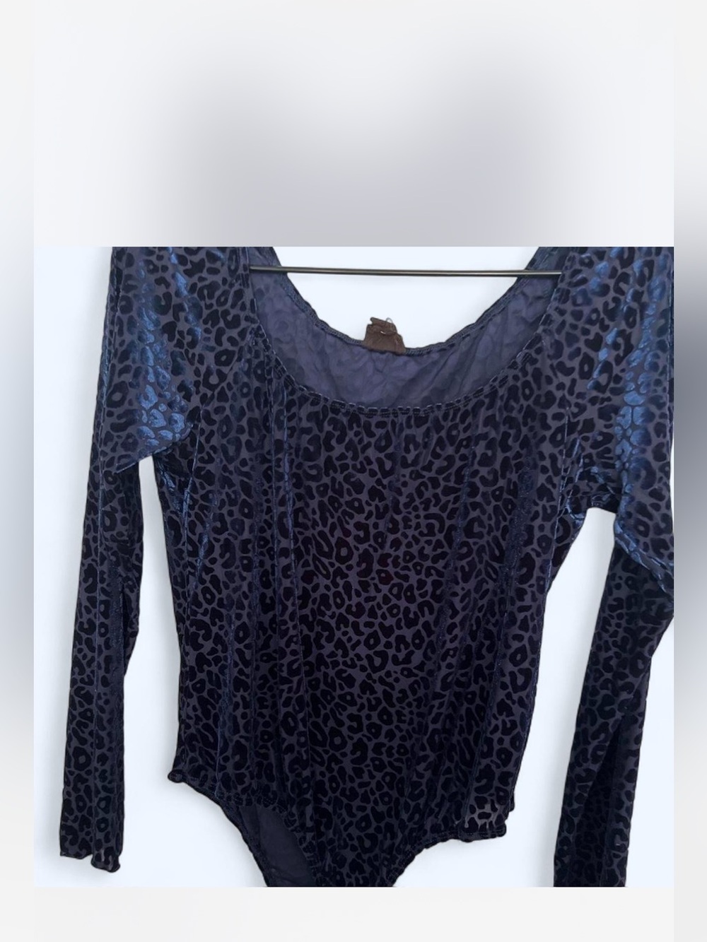 Women’s Black Leopard Velvet Long-Sleeve Bodysuit
